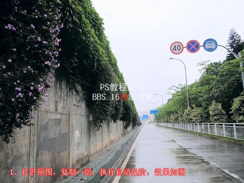 PS调出公路图片青绿的色调