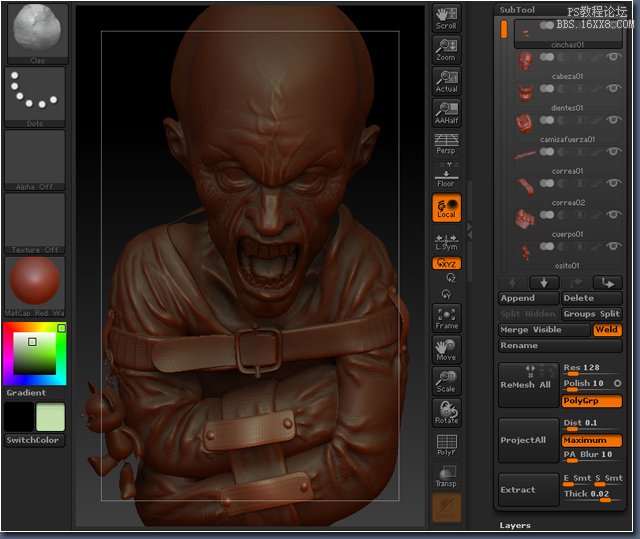 3d studio max, Zbrush, Photoshop, zombie, crazy, modeling, sculpting, texturing, lighting