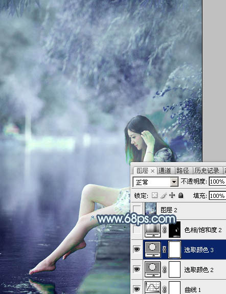 Photoshop调淡冷色水景图片教程