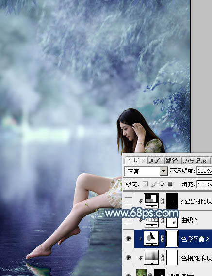 Photoshop调淡冷色水景图片教程