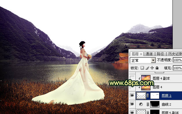 霞光效果，给湖边婚纱照添加霞光效果_www.xiutujiang.com
