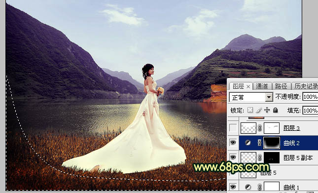 霞光效果，给湖边婚纱照添加霞光效果_www.xiutujiang.com