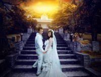霞光效果，給婚紗照片換個色彩濃艷的霞光效果