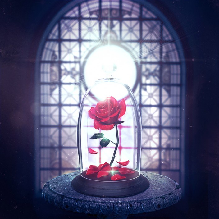 瓶中效果，在Photoshop中合成一个《美女与野兽》电影中的玫瑰花
