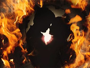 燃燒效果，PS合成燃燒中的凄美愛情海報