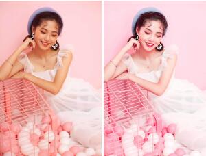 粉色調，調出少女系韓式風格照片