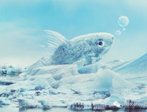 创意合成，合成冰冻特效的金鱼场景