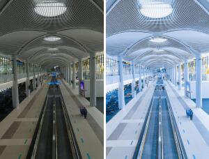 藍色調，地鐵站專屬的科技感藍色調照片