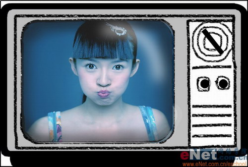 Photoshop给美女照片加上电视效果