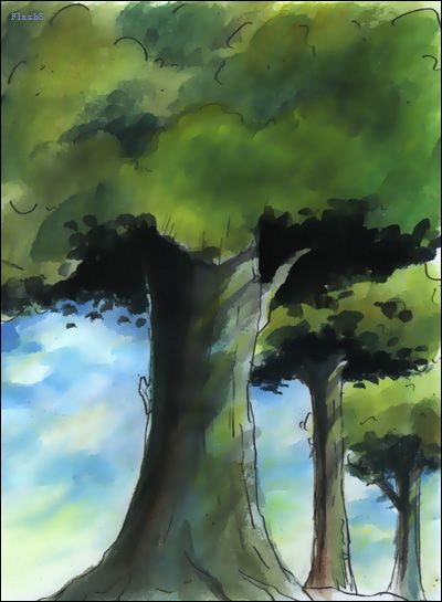手绘卡通图像实例：苍劲的大树