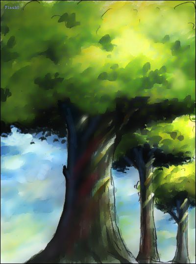 手绘卡通图像实例：苍劲的大树
