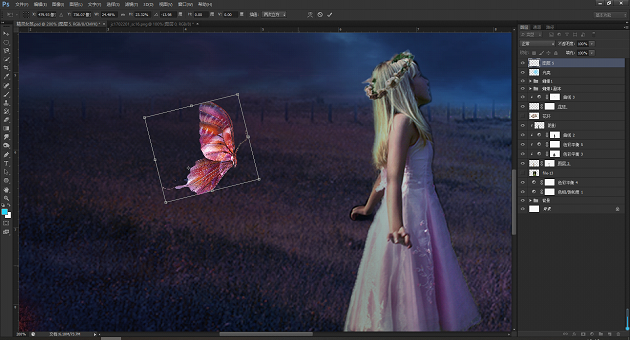 场景合成，在Photoshop中合成一幅小女孩与蝴蝶对话的神奇场景