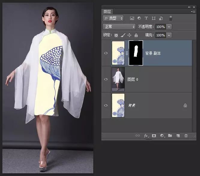 换衣服，通过PS把素色的旗袍换成青花瓷样式的旗袍_www.xiutujiang.com