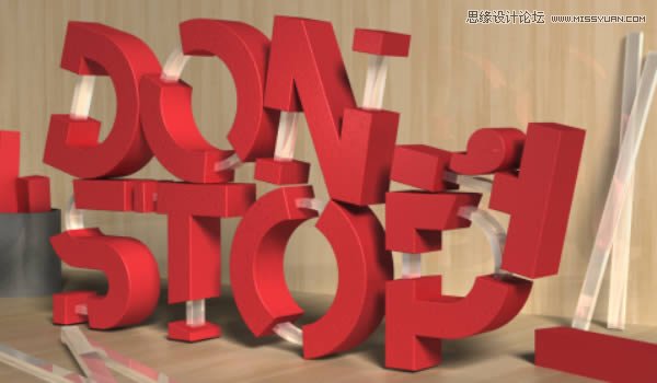 3D字体，通过PS制作红色积木立体文字图片_www.xiutujiang.com