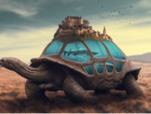 超现实合成，通过PS合成乌龟背上的海洋和城堡的超现实场景