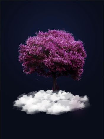 海报制作，用简单的树木打造梦幻紫色海报