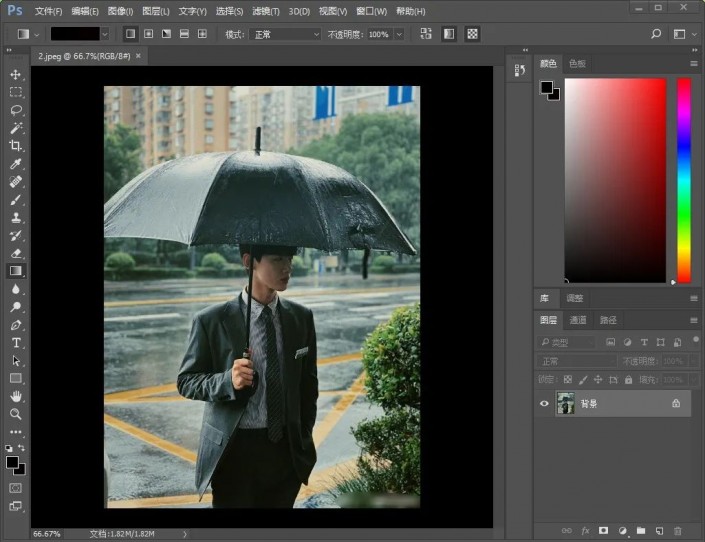 雨景效果，给白敬亭撑伞的图片添加下雨效果
