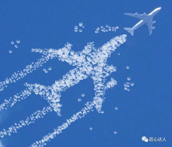 创意合成，在天空手绘一个大大的气泡飞机